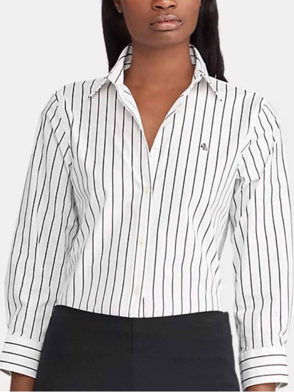 Lauren Ralph Lauren White and black Vertical Stripe Button-Down Shirt size large
